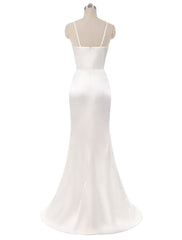 Beach Wedding Dresses Mermaid Sleeveless Evening Dresses V Neck Straps Split Ivory Bridal Gown With Court Train