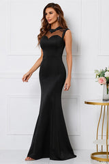 Beaded High Collar Mermaid Sleeveless Evening Dress - Black