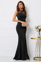 Beaded High Collar Mermaid Sleeveless Evening Dress - Black