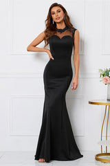 Beaded High Collar Mermaid Sleeveless Evening Dress - Black