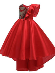 Beautiful A-Line Hi-Lo Flower Girl Dress With Bow Ruffles