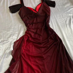 Beautiful A line Straps Ombre Red Long Chiffon Prom Dress