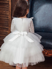 Beautiful Ball Gown Jewel Neck Girl Dresses with Bow Beading and Cascading Ruffles