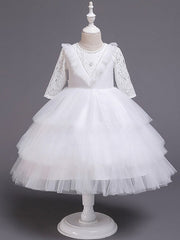Beautiful Ball Gown Jewel Neck Girl Dresses with Bow Beading and Cascading Ruffles