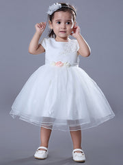 Beautiful Jewel Ball Gown Flower Girl Dress with Satin Tulle and Beadings Embroidery