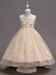 Beautiful Jewel Lace Tulle Flower Girl Dress with Appliques Crystals
