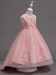Beautiful Jewel Lace Tulle Flower Girl Dress with Appliques Crystals