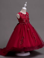 Beautiful Jewel Lace Tulle Flower Girl Dress with Appliques Crystals