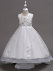 Beautiful Jewel Lace Tulle Flower Girl Dress with Appliques Crystals