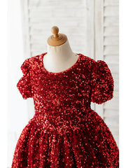 Beautiful Jewel Neck Ball Gown Flower Girl Dress With Sequined Short Sleeves