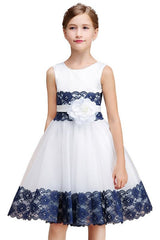 Beautiful Jewel Sleeveless Flower Girl Dress with Handmade Flowers