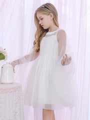 Beautiful Lace Satin Flower Girl Dress With Pearls Beadings