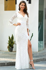 Beautiful Lace Wedding Dress With Split - Long Sleeve