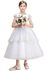 Beautiful Lovely Jewel Cap Sleeves Flower Girl Dress Tulle