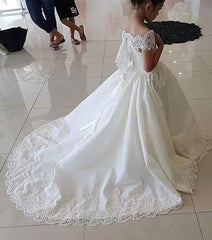 Beautiful Off-the-shoulder A-line Flower Girl Dress with Satin Lace Beads & Appliques