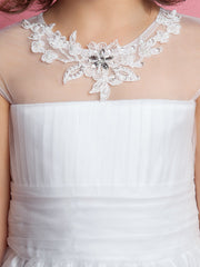 Beautiful Princess A-Line Floor Length Flower Girl Dress With Ruched Beading & Appliques for Weddings & First Communions