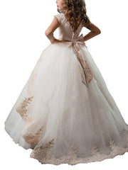 Beautiful Princess Lace Cap Sleeves Flower Girls Dresses