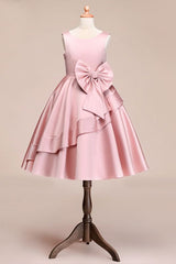 Beautiful Satin Jewel Knee Length Flower Girl Dress
