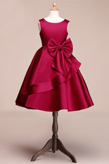 Beautiful Satin Jewel Knee Length Flower Girl Dress