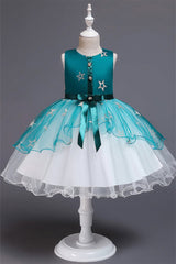 Beautiful Star Decor Sleeveless Ball Gown Tulle Flower Girl Dress