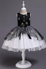 Beautiful Star Decor Sleeveless Ball Gown Tulle Flower Girl Dress