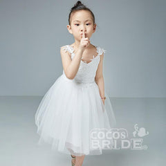 Beige V-Neck Sleeveless Ball Gown Flower Girls Dress