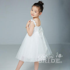 Beige V-Neck Sleeveless Ball Gown Flower Girls Dress