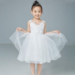 Beige V-Neck Sleeveless Ball Gown Flower Girls Dress