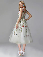 A-Line Prom Dresses Elegant Dress Wedding Length Sleeveless  Chiffon with Lace Appliques