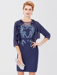 Aimishang Sheath / Column Mother of the Bride Dress Formal Classic & Timeless Elegant & Luxurious Convertible Dress Illusion Neck Knee Length Chiffon 3/4 Length Sleeve yes with Sash / Ribbon