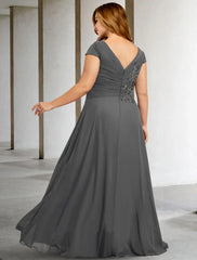 Aimishang A-Line Mother of the Bride Dresses Plus Size Hide Belly Curve Elegant Dress Formal Floor Length Short Sleeve V Neck Chiffon with Pleats Sequin Appliques