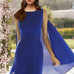 Sheath / Column Mother of the Bride Dress Elegant Jewel Neck Sweep / Brush Train Chiffon Sleeveless with Sash / Ribbon Side-Draped