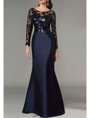 Wholesale Mermaid / Trumpet Mother of the Bride Dress Wedding Guest Elegant Sparkle & Shine Jewel Neck Floor Length Satin Sequined Long Sleeve with Sequin