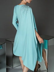 Aimishang Sheath / Column Mother of the Bride Dress Plus Size Elegant Bateau Neck Knee Length Stretch Satin Half Sleeve with Beading