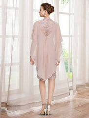 Aimishang  Sheath / Column Mother of the Bride Dress Elegant Jewel Neck Knee Length Chiffon Lace Sleeveless with Appliques