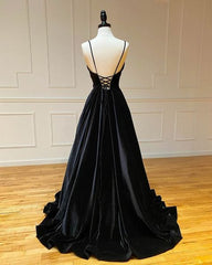 2024 Long Black Velvet Prom Dresses Spaghetti Straps V Neck Evening Party Dress