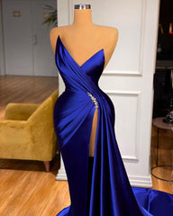 Bling Royal Blue Sweetheart Ruffles Side Slit Prom Dress with Crystal