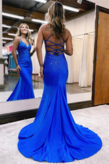 Blue Mermaid Evening Dress for Grad Party