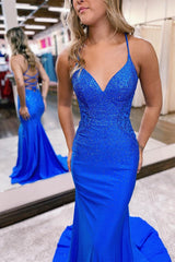 Blue Mermaid Evening Dress for Grad Party