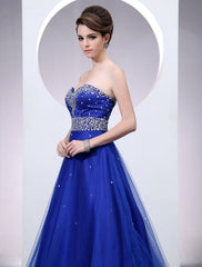 Blue Wedding Dress Tulle Backless Strapless Sweetheart Neckline Train Bridal Gown