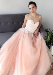 Blush Pink Sweetheart A-Line Tulle Skirt Appliques Wedding Dresses