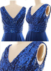 Blush Pink V Sleeveless Chiffon Short Bridesmaid Dress with Rose Gold Sequins Prom Gown