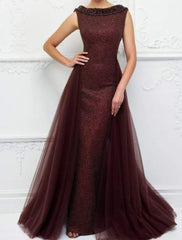 Aimishang A-Line Mother of the Bride Dress Elegant Jewel Neck Floor Length Lace Sleeveless with Pleats