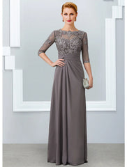 Aimishang  Sheath / Column Mother of the Bride Dress Elegant Jewel Neck Floor Length Chiffon Lace 3/4 Length Sleeve with Appliques