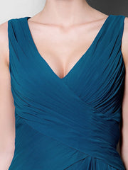A-Line Mother of the Bride Dress Wrap Included V Neck Knee Length Chiffon 3/4 Length Sleeve with Criss Cross Side Draping