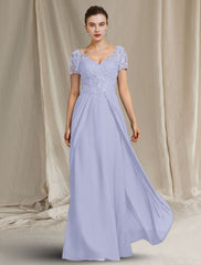Aimishang  Sheath / Column Mother of the Bride Dress Plus Size Elegant V Neck Floor Length Chiffon Lace Short Sleeve with Appliques