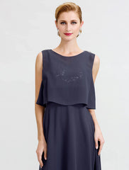 Aimishang  A-Line Mother of the Bride Dress Formal Open Back Two Piece Jewel Neck Ankle Length Chiffon Sequined Sleeveless with Sashes / Ribbons Beading