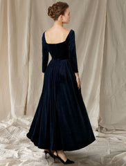 Aimishang  A-Line Mother of the Bride Dress Wedding Guest Elegant V Neck Ankle Length Velvet Long Sleeve with Pleats