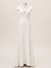 Bridal Dress V-Neck Trumpet Mermaid Short Sleeves Zipper Back Wedding Dress