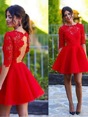 Bridelily A-Line Lace Half Sleeves Short/Mini With Lace Dresses